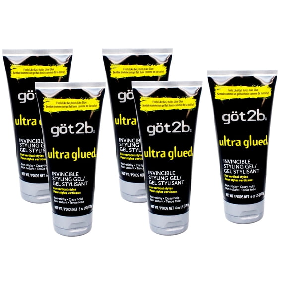 (5 pack) got2b Ultra Glued Invincible Styling Hair Gel, Extra Strong Hold for Men & Women, 6 oz