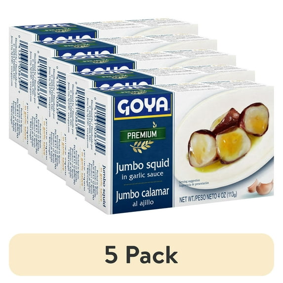 (5 pack) Goya Jumbo Squid Pieces in Garlic Sauce, Hot, 4 Oz