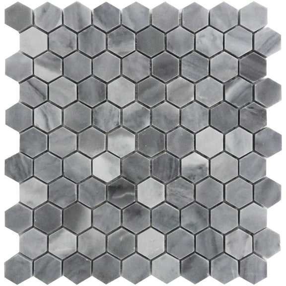 5 pack Gray 11.3 in. x 12.0 in. Hexagon Polished Marble Mosaic Floor and Wall Tile (4.71 sq. ft./Case)