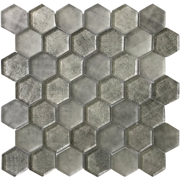 5 pack Gray 11.8 in. x 11.8 in. Hexagon Polished Glass Mosaic Floor and Wall Tile (4.83 sq. ft./Case)