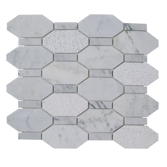 5 pack Gray 11 in. x 12.2 in. Hexagon Polished and Etched Bianco Carrara marble Mosaic Tile (4.66 sq. ft./Case)