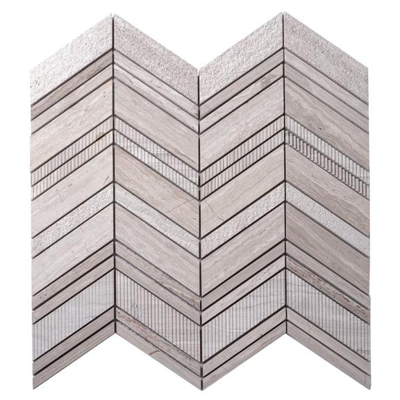 5 pack Gray 13 in. x 13.5 in. Chevron Polished and Etched Marble Mosaic Floor and Wall Tile (6.09 sq. ft./Case)