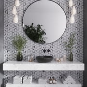 5 pack Gray and White 11.7-in x 15.2-in Polished Natural Stone Bardiglio, Bianco Carrara marble Pinwheel Patterned Tile 6.18 sq. ft./Case