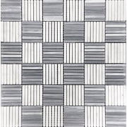 5 pack Gray and White 12 in. x 12 in. Square Sticks Polished Bardiglio Nuvolato, Bianco Carrara marble Mosaic Tile 5.00 sq. ft./Case