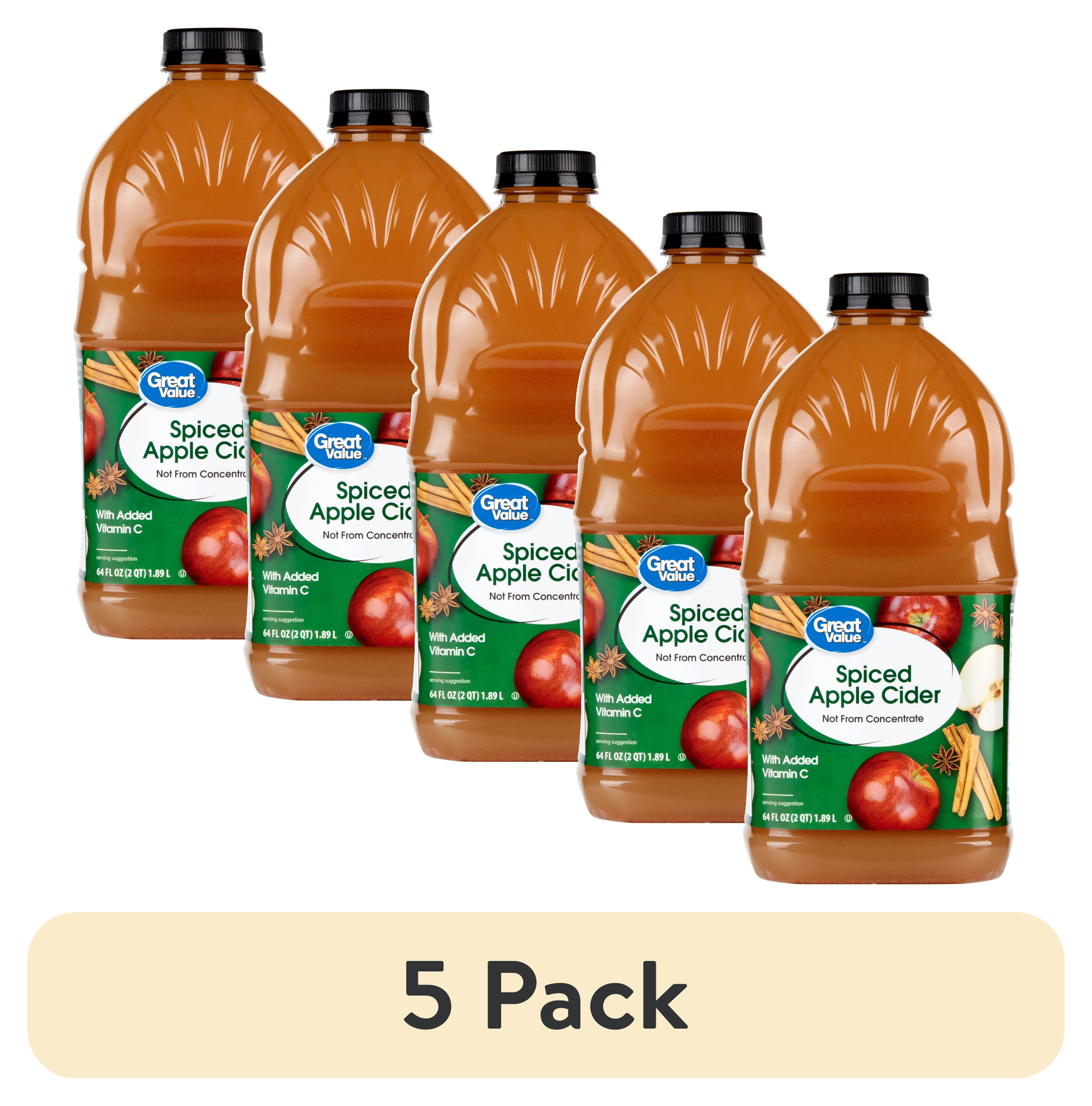 (5 pack) Great Value 100% Fresh-Pressed Spiced Apple Cider, 64 fl oz