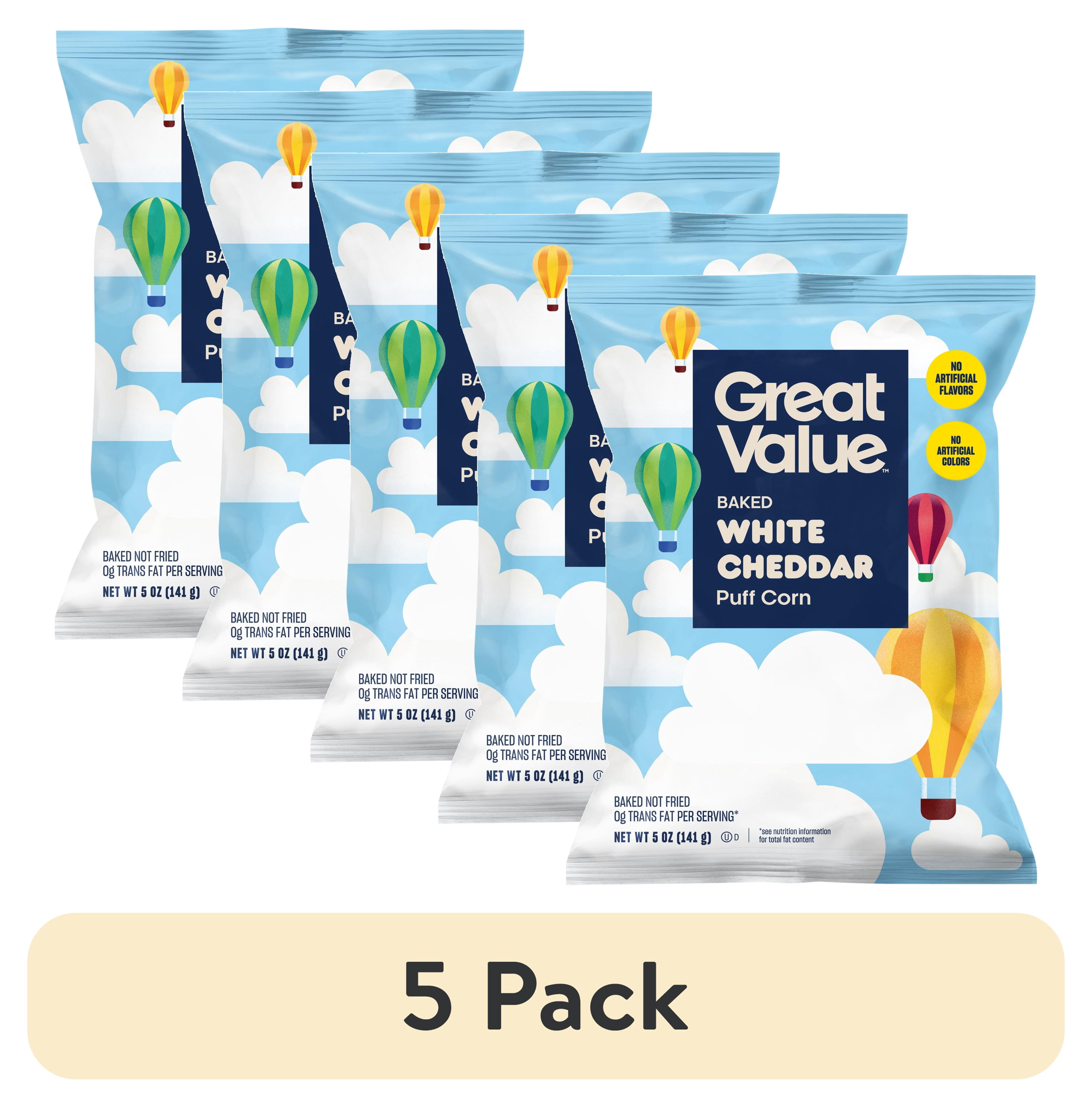 (5 pack) Great Value Baked White Cheddar Flavored Puff Corn, 5 oz