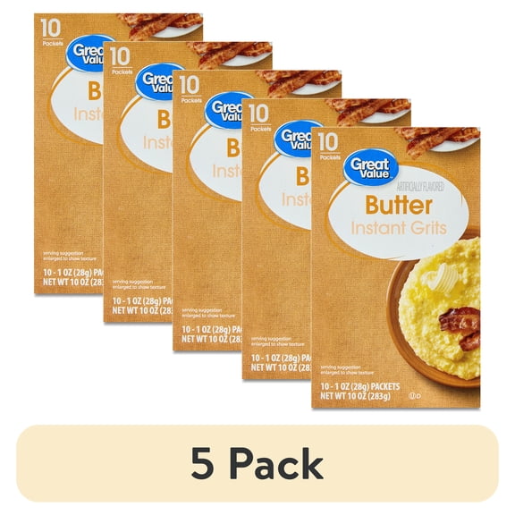 (5 pack) Great Value Butter Instant Grits, 1 oz, 10 Count