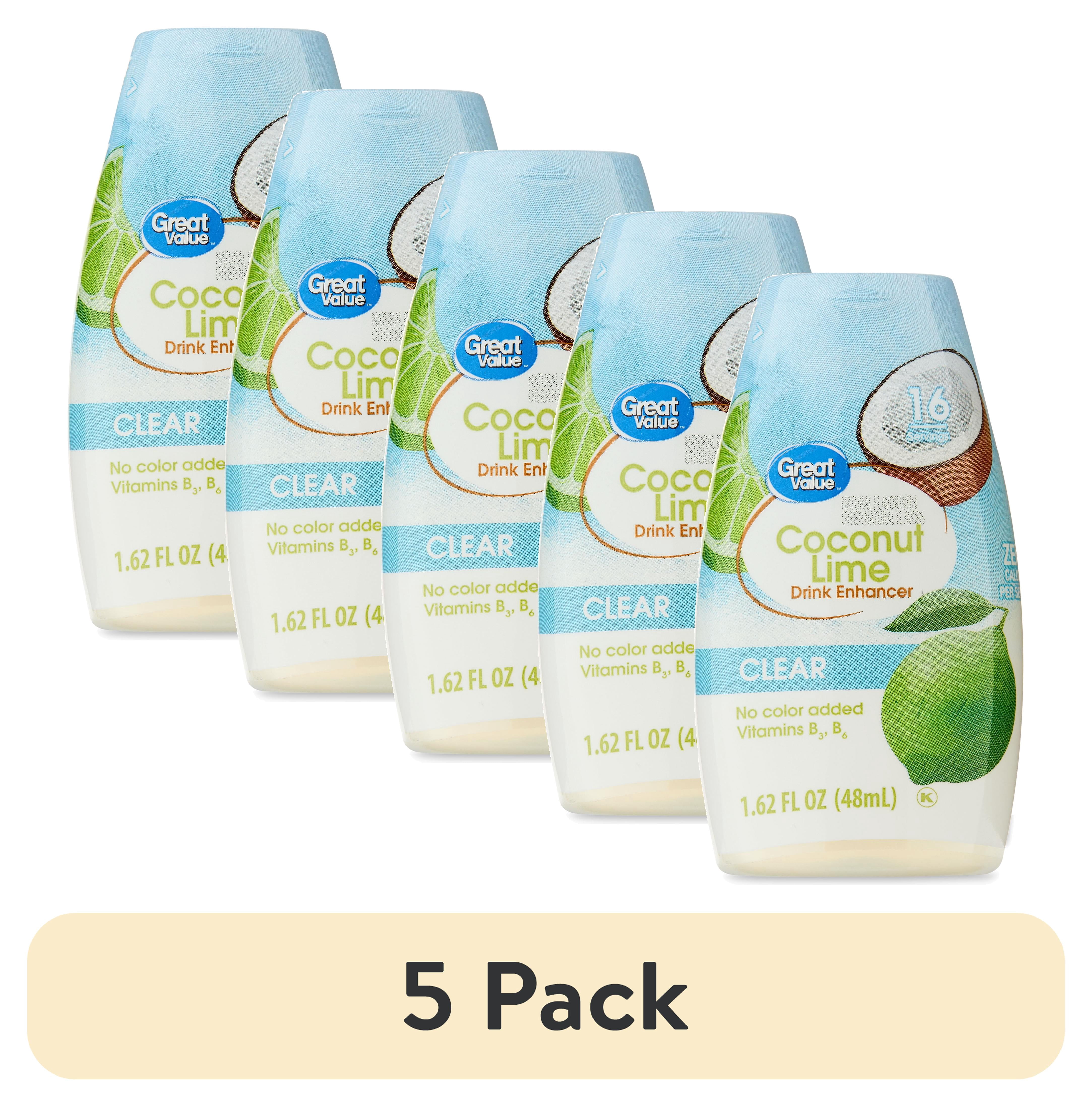 (5 pack) Great Value Coconut Lime Clear Liquid Drink Enhancer, 1.62 fl oz Bottle