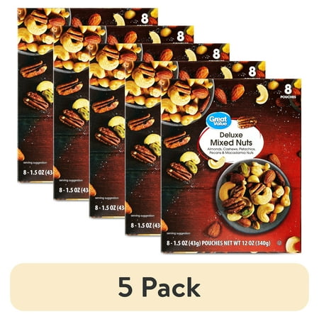 (5 pack) Great Value Deluxe Mixed Nuts, 1.5 oz, 8 Count
