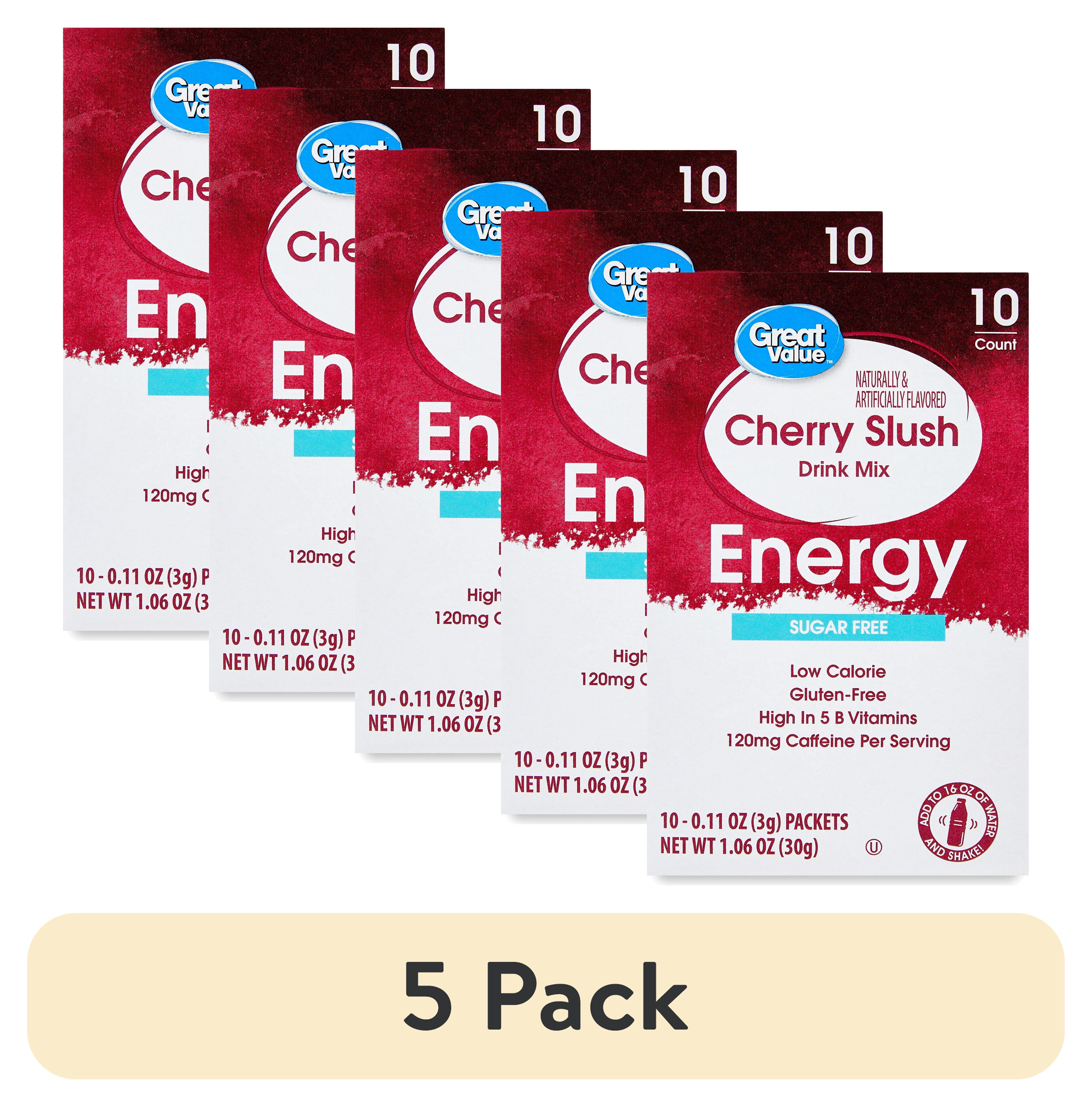 (5 pack) Great Value Energy Cherry Slush Drink Mix, 0.11 oz, 10 Count