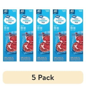 (5 pack) Great Value Freezer Guard Double Zipper Gallon Freezer Bags, 40 Count