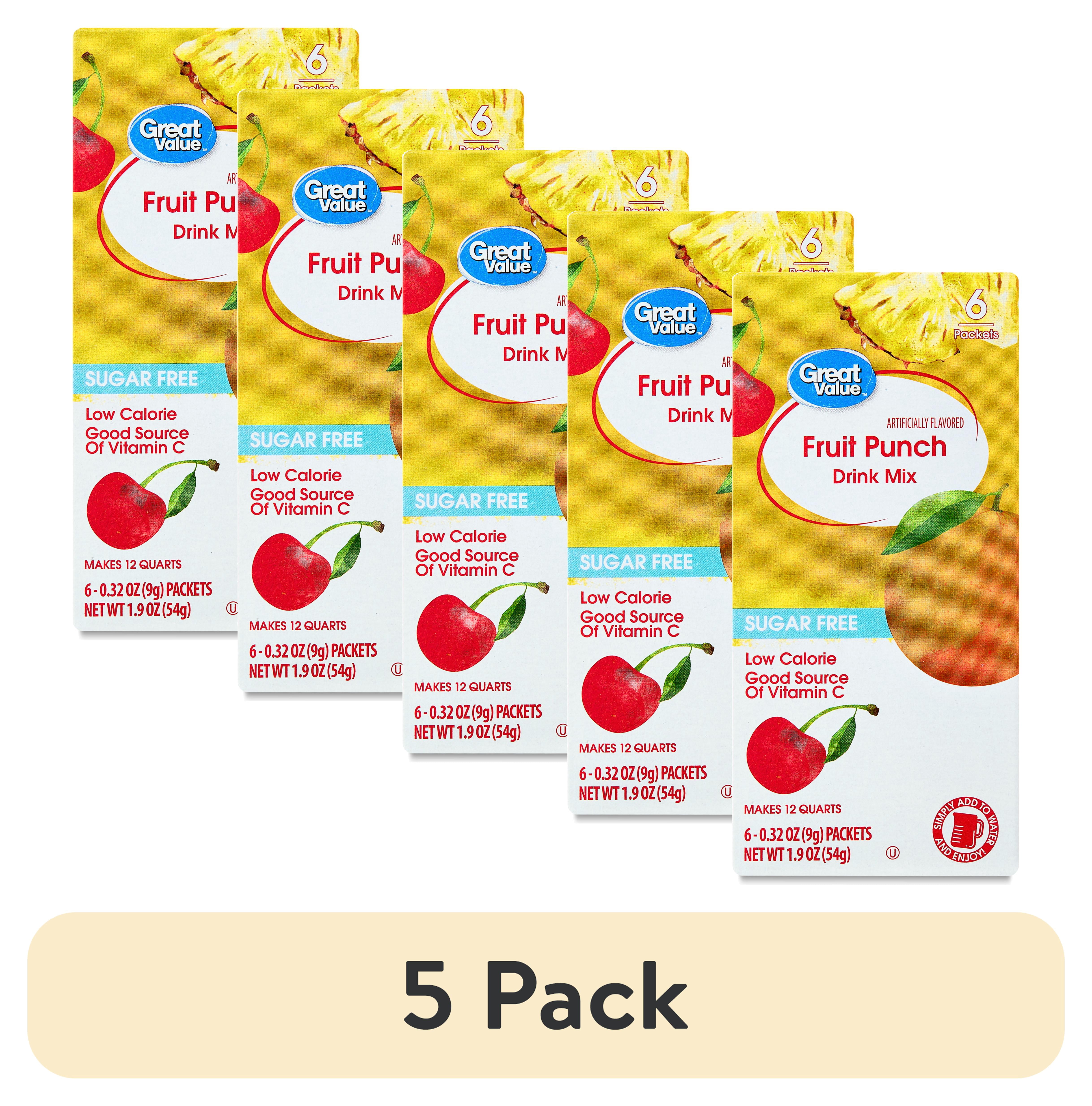 (5 pack) Great Value Fruit Punch Liquid Drink Mix Powder, Sugar-Free, 1.9 oz, 6 Count