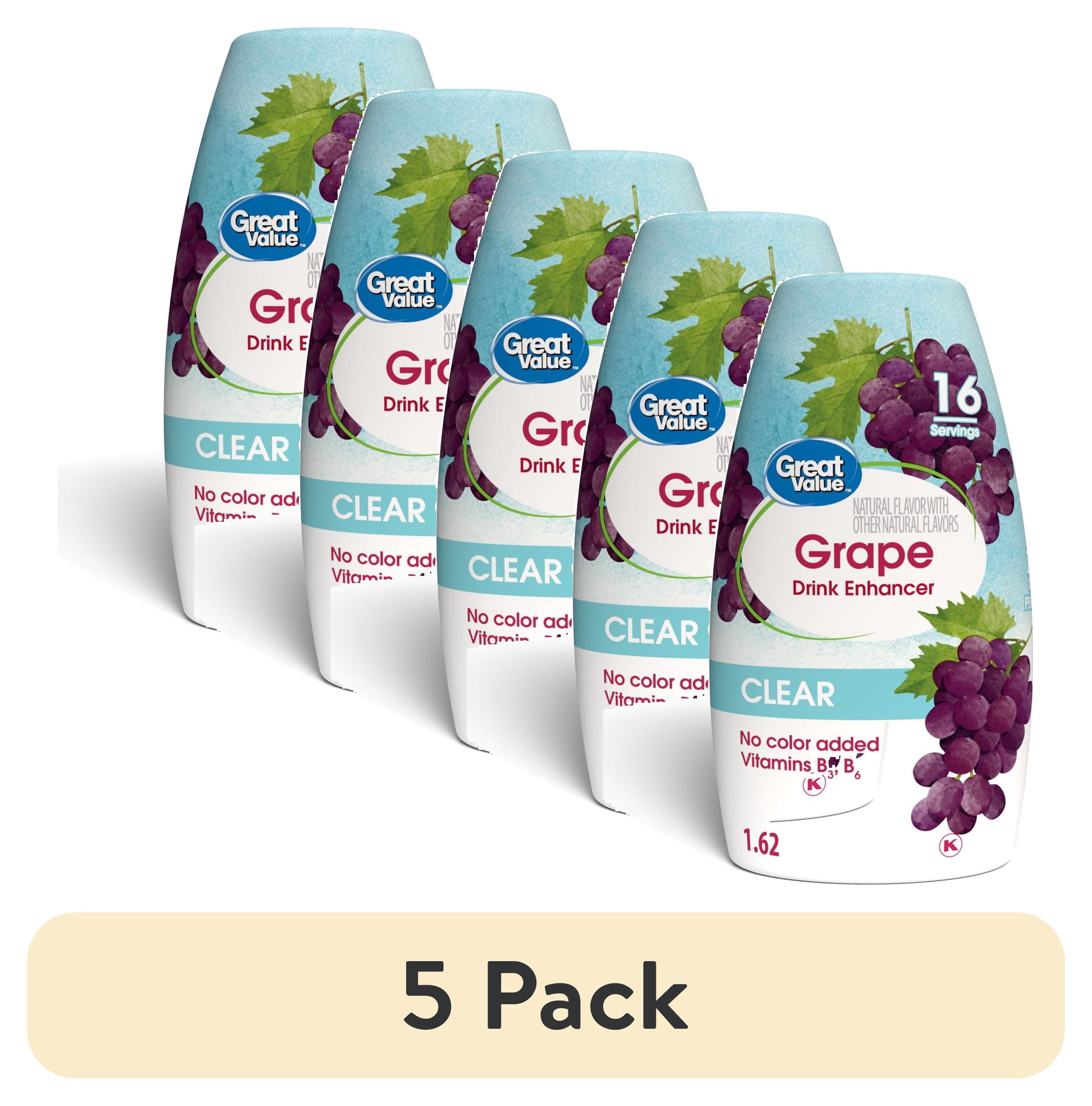 (5 pack) Great Value Grape Clear Liquid Drink Enhancer, 1.62 fl oz, Bottle