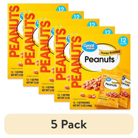 (5 pack) Great Value Honey Roasted Peanuts, 1 oz, 12 Count