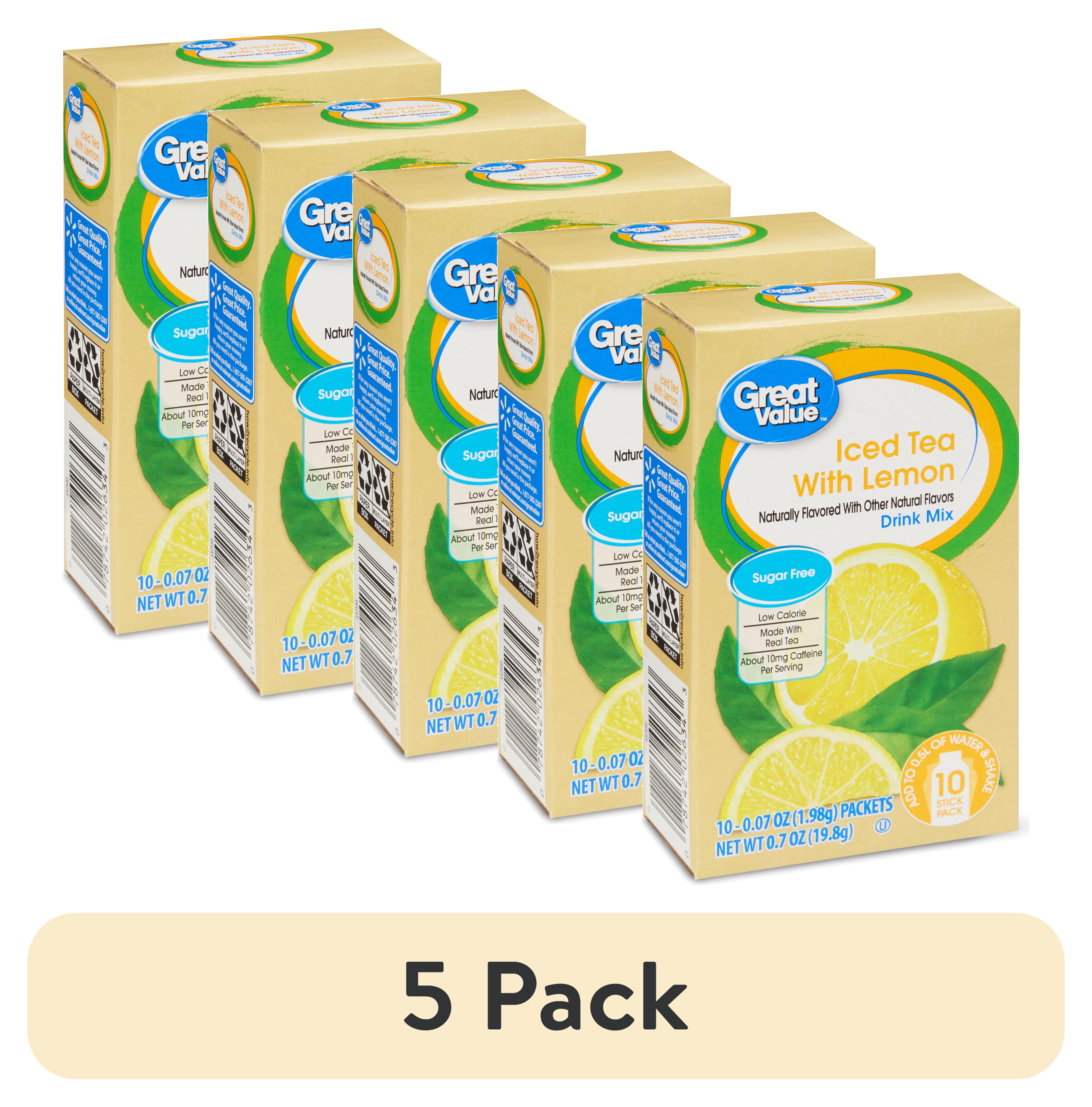 (5 pack) Great Value Iced Tea with Lemon Drink Mix, 0.07 oz, 10 Count