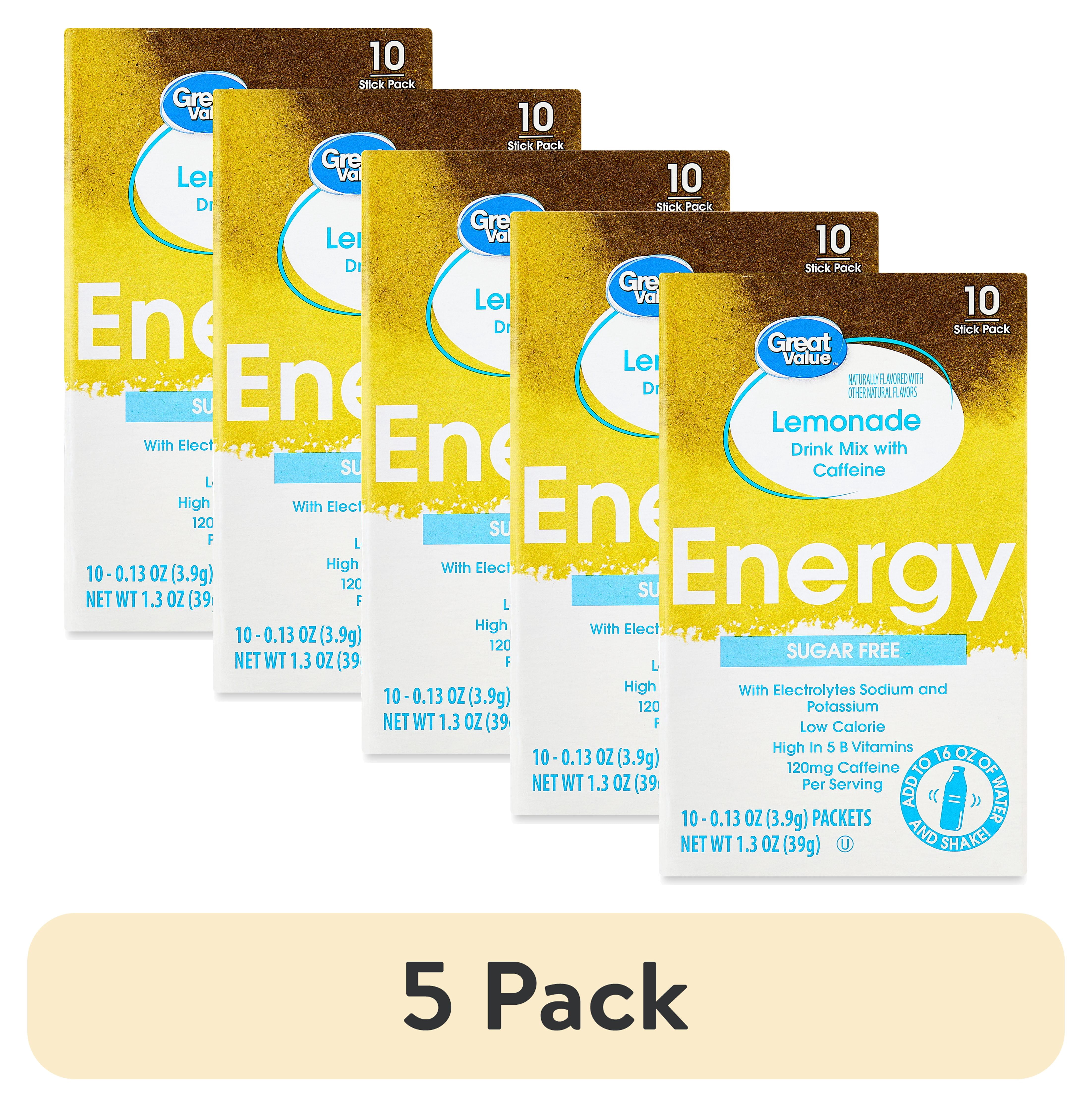 (5 pack) Great Value Lemonade Liquid Drink Mix, 0.13 oz, 10 Count