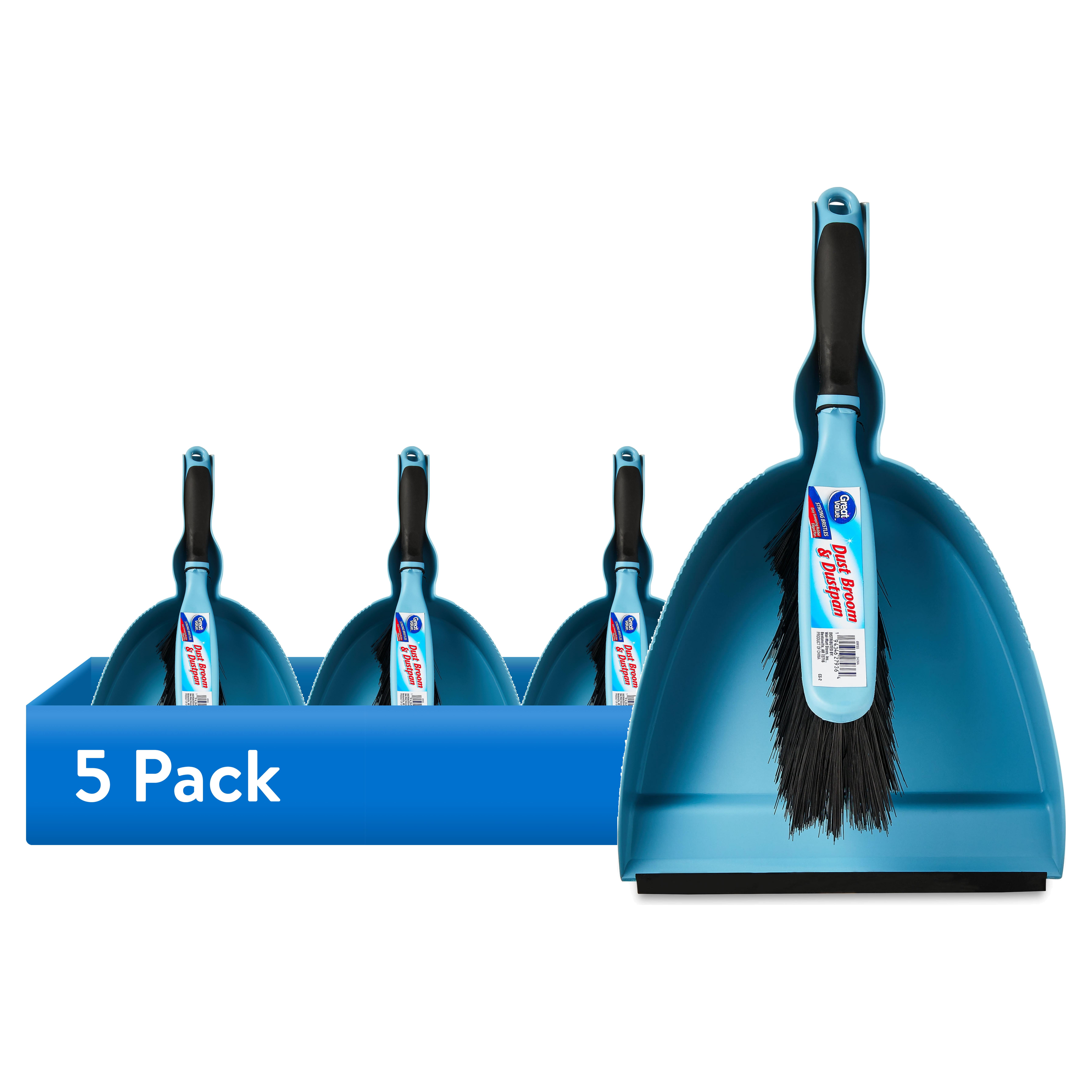 (5 pack) Great Value Plastic Dust Broom and Pan Set, Blue