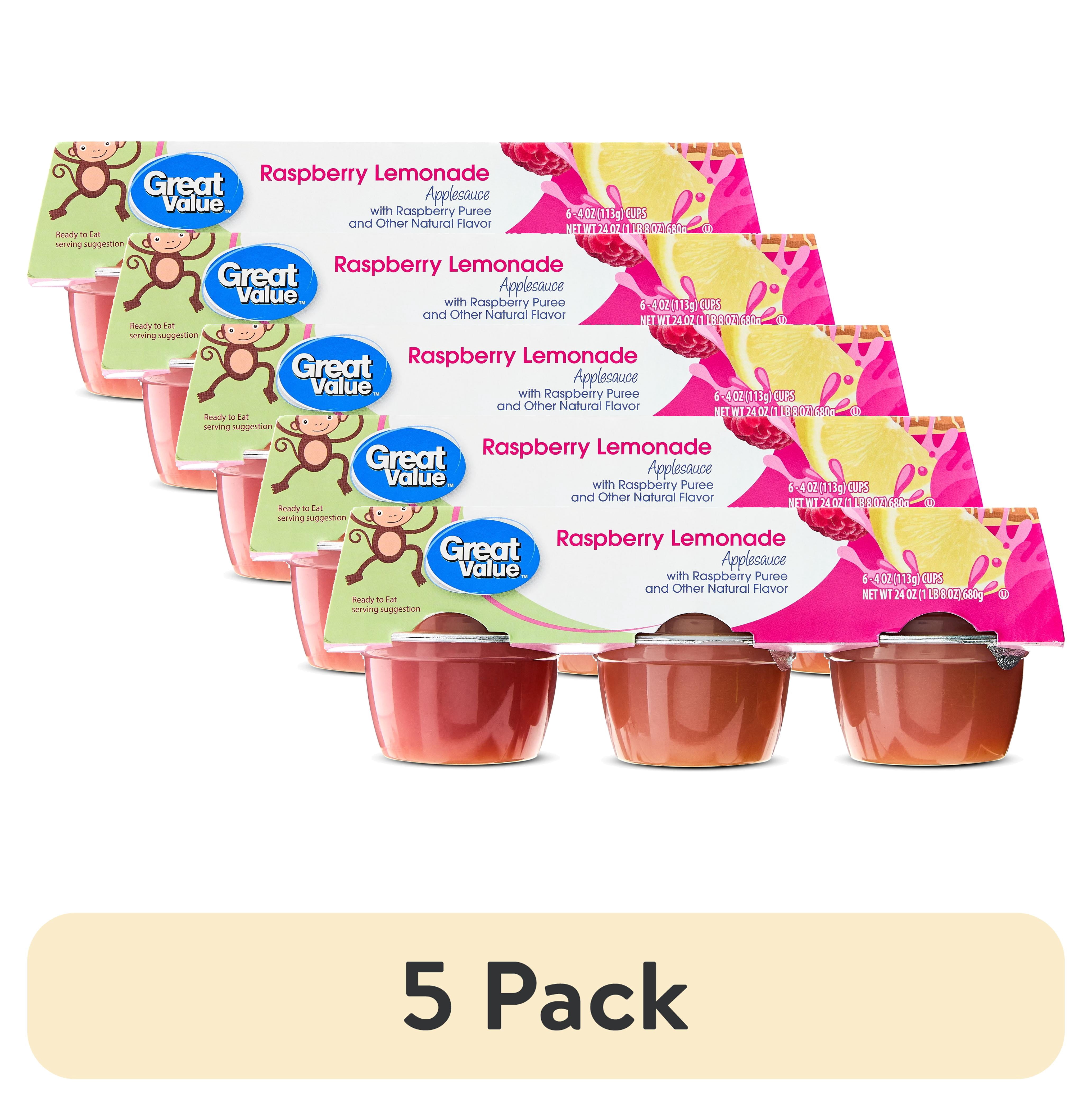 (5 pack) Great Value Raspberry Lemonade Applesauce, 4 oz, 6 Count