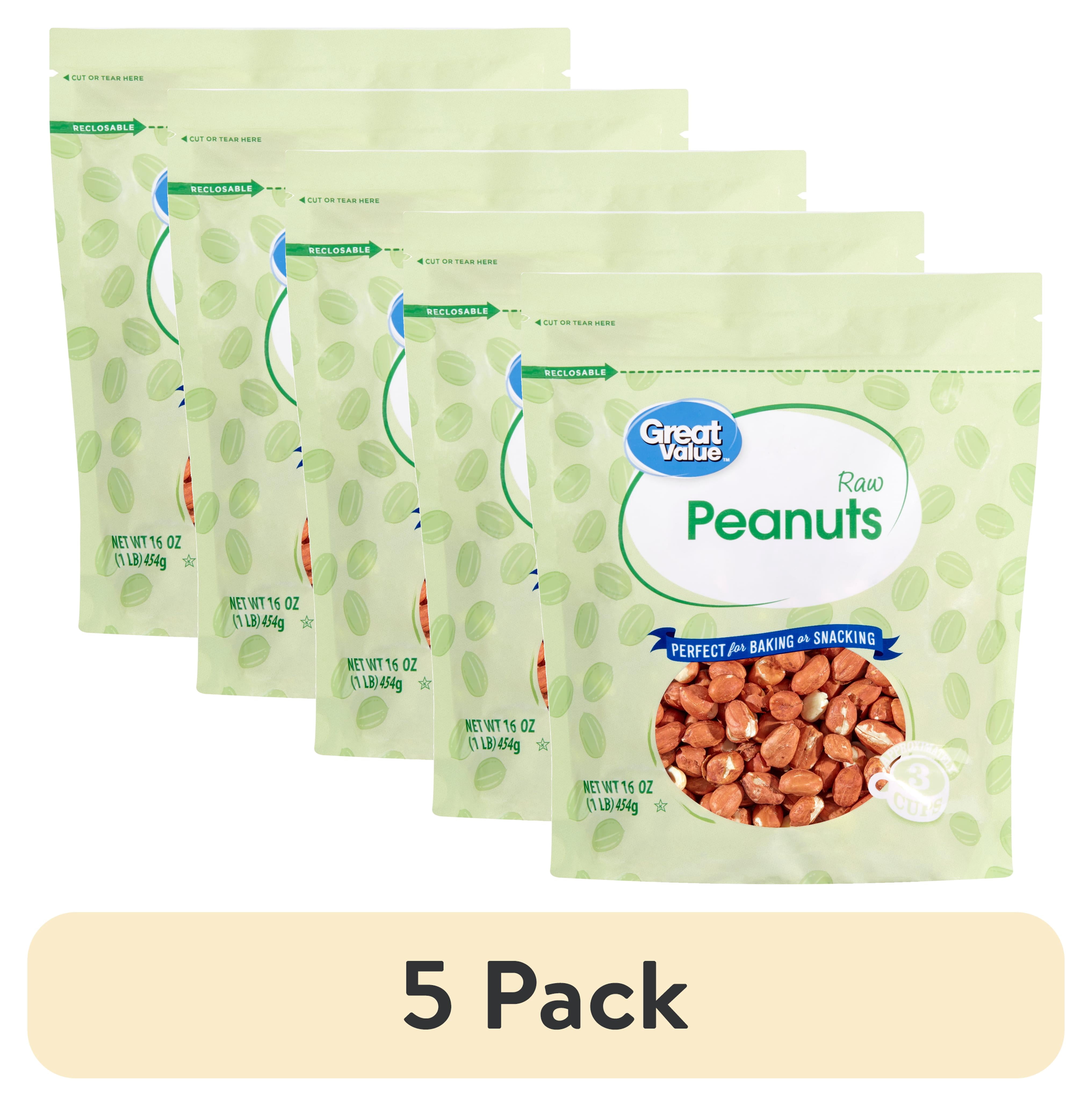 (5 pack) Great Value Raw Peanuts, 16 oz