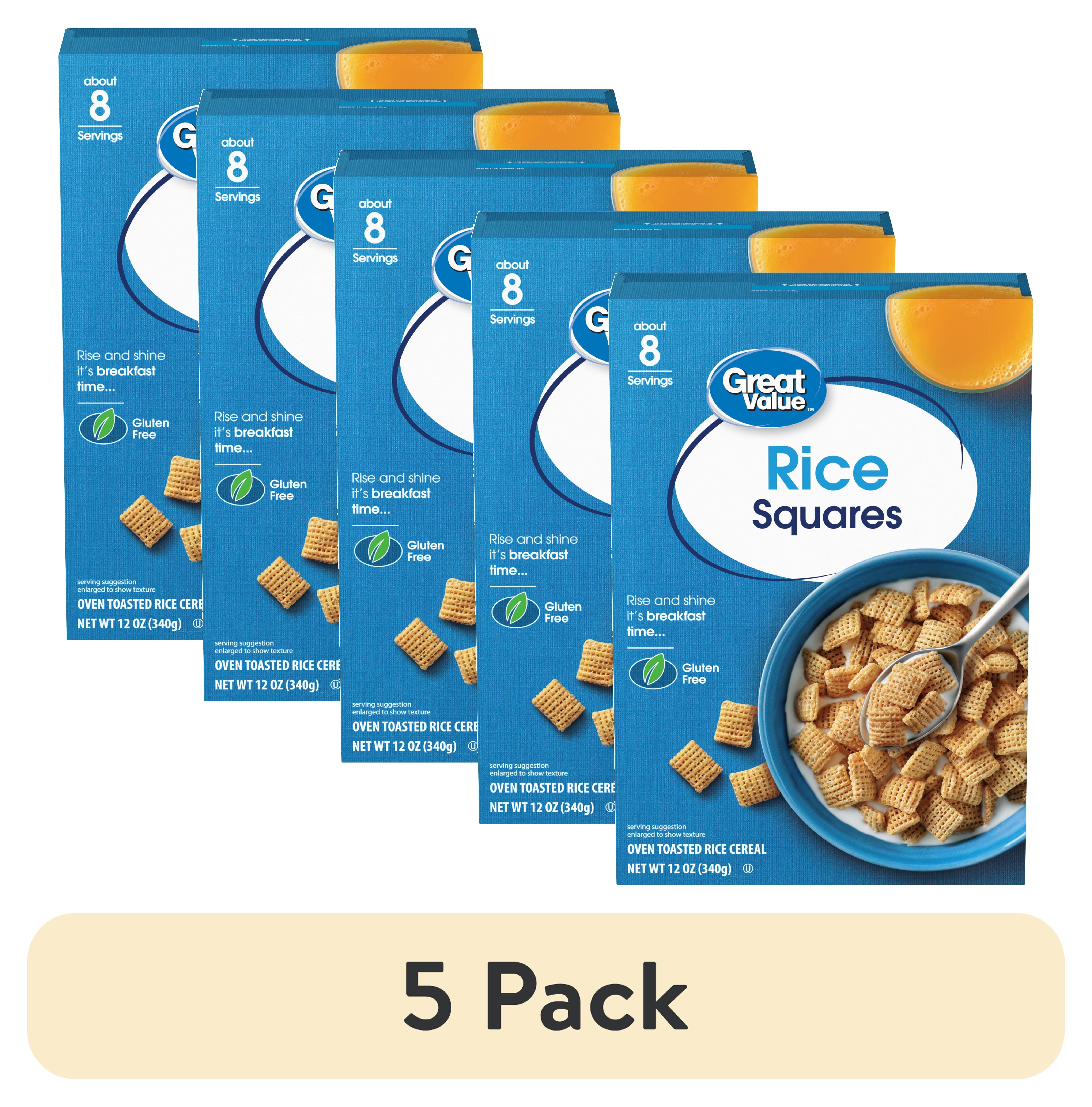 (5 pack) Great Value Rice Squares Breakfast Cereal, 12 oz
