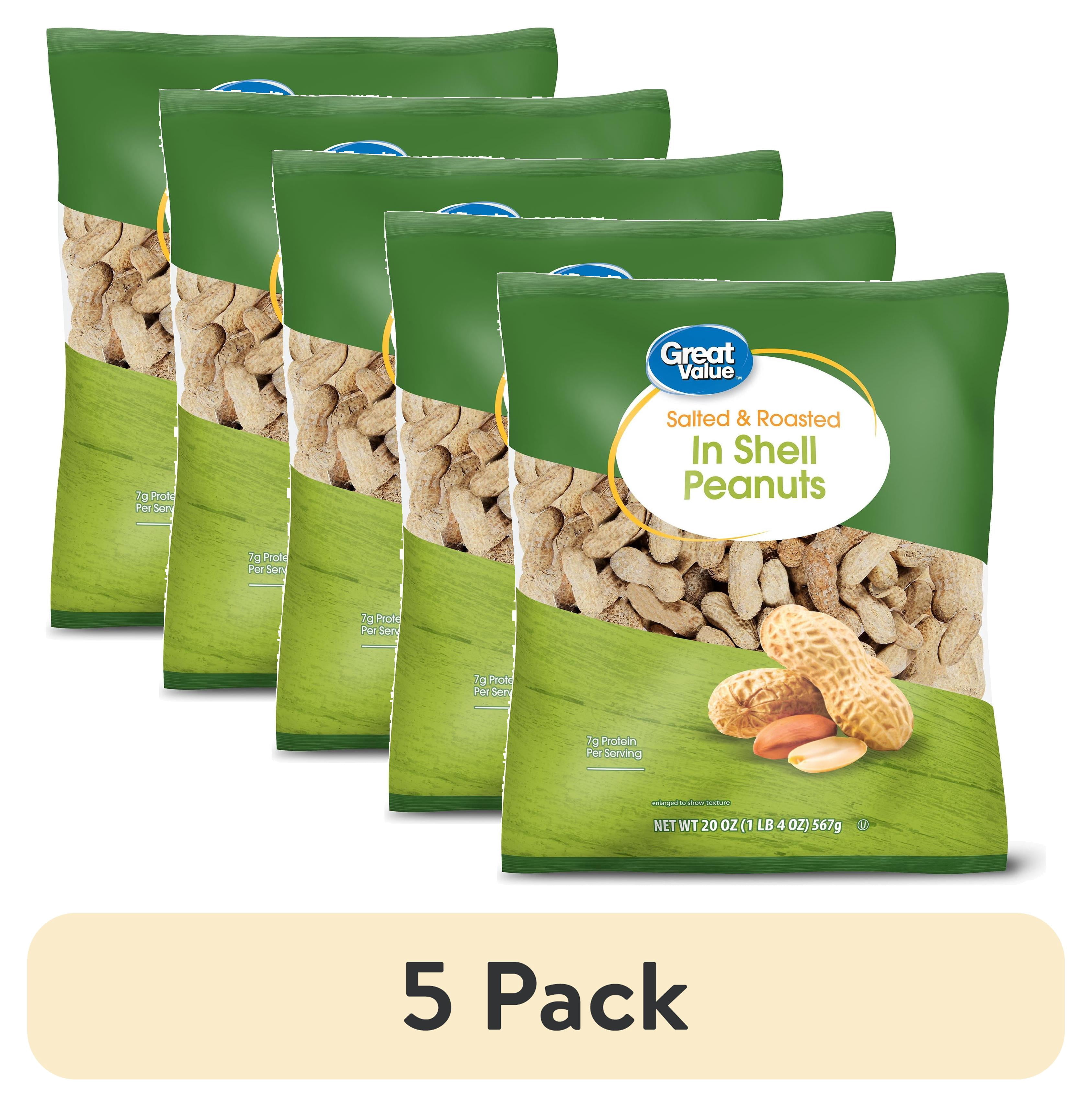 (5 pack) Great Value Salted & Roasted in Shell Peanuts, 20 oz