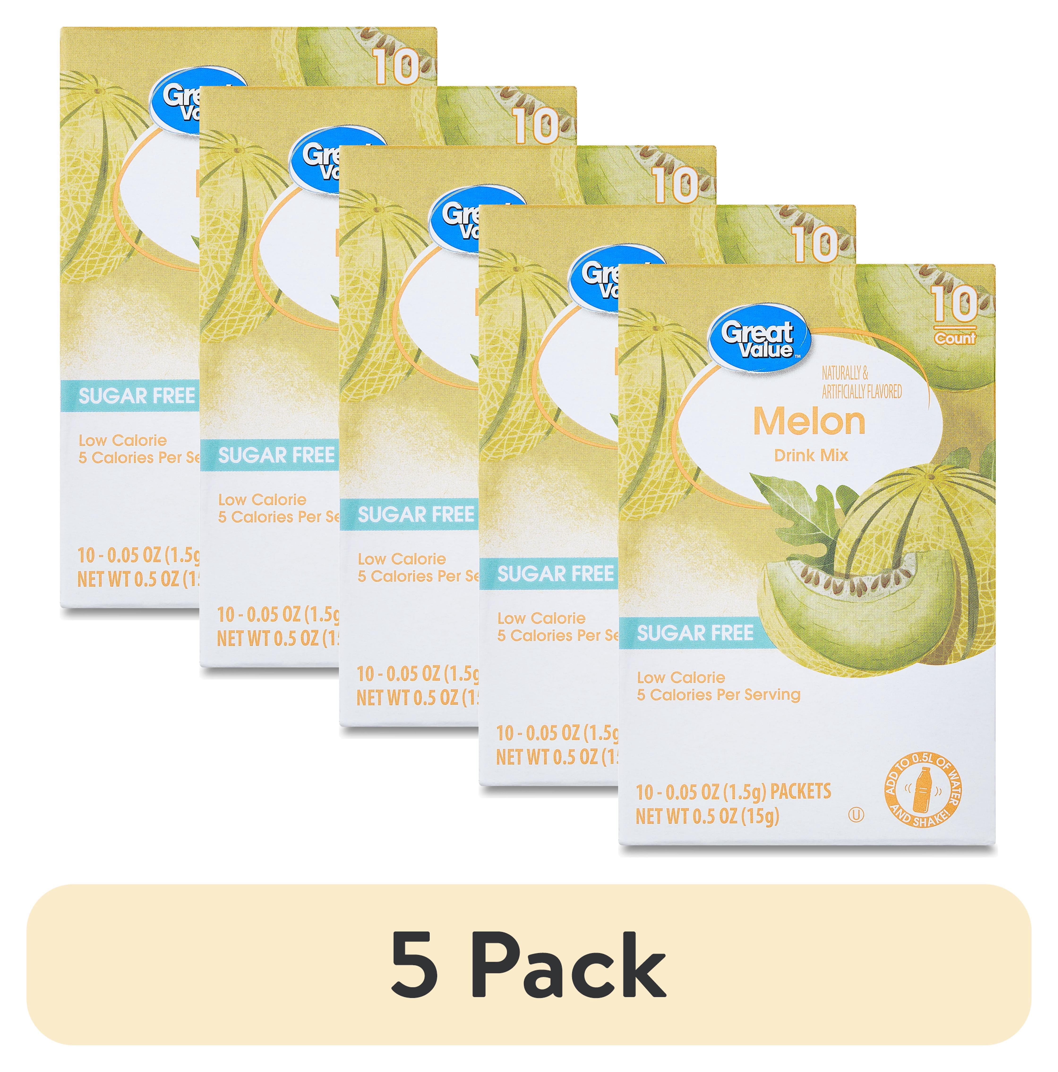 (5 pack) Great Value Sugar-Free Tropical Melon Drink Mix, 0.5 oz, 10 Count