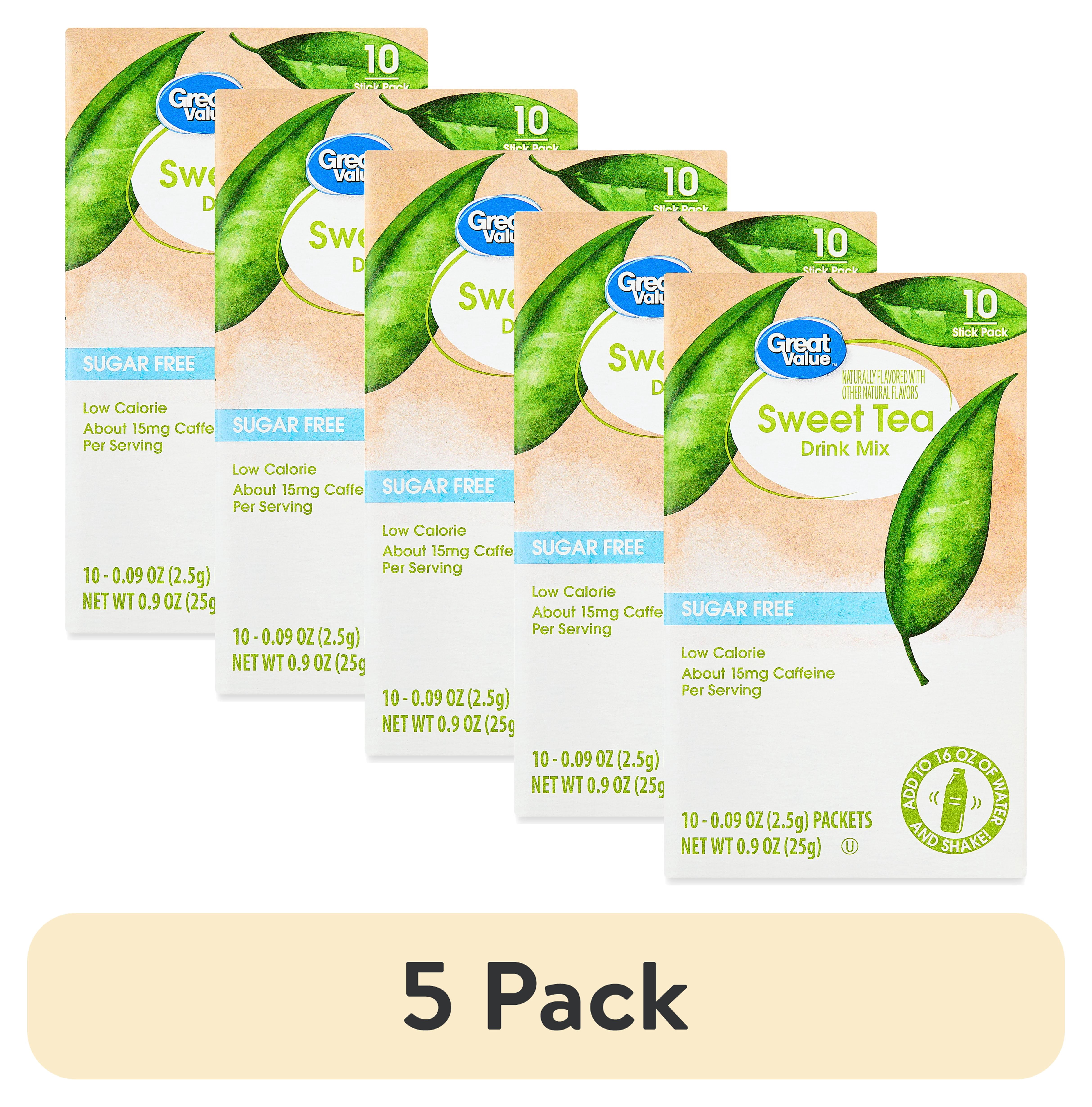 (5 pack) Great Value Sweet Tea Drink Mix, 0.09 oz, 10 Count