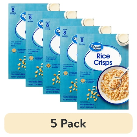 (5 pack) Great Value Toasted Rice Crisps Breakfast Cereal, 12 oz