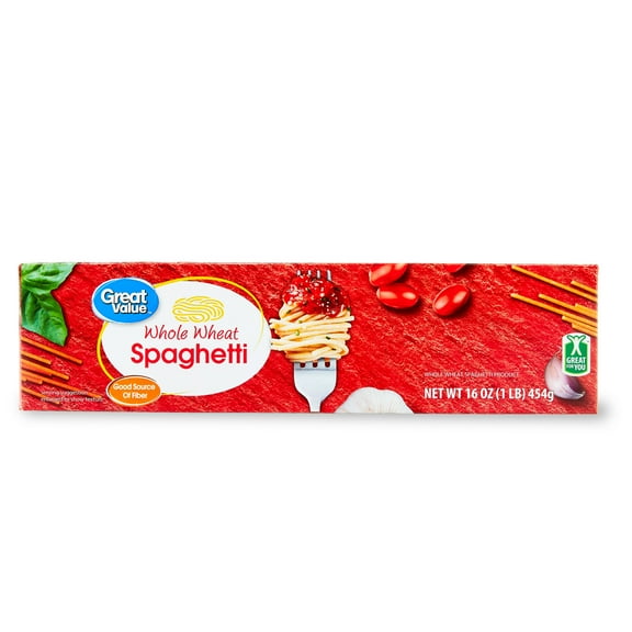 (5 pack) Great Value Whole Wheat Spaghetti, 16 oz Shelf Stable