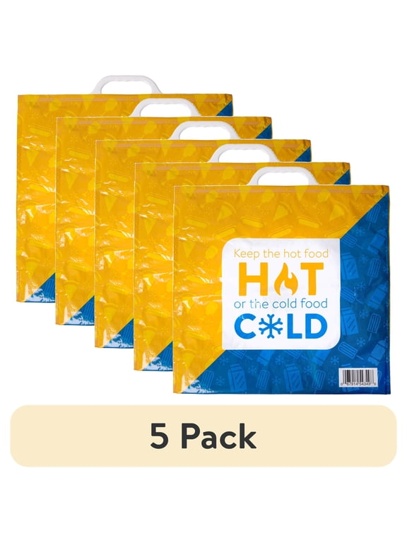 (5 pack) Walmart Insulated Reusable Shopping Bag Grocery Cooler Tote, Blue/Yellow