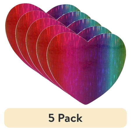 (5 pack) Gwen Studios Embroidered Rainbow Heart Iron-on Patch Applique, 3" x 3"
