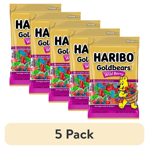 (5 pack) HARIBO Goldbears Gummy Bears Wild Berry Candy Gummies, 8 oz, Share Bag