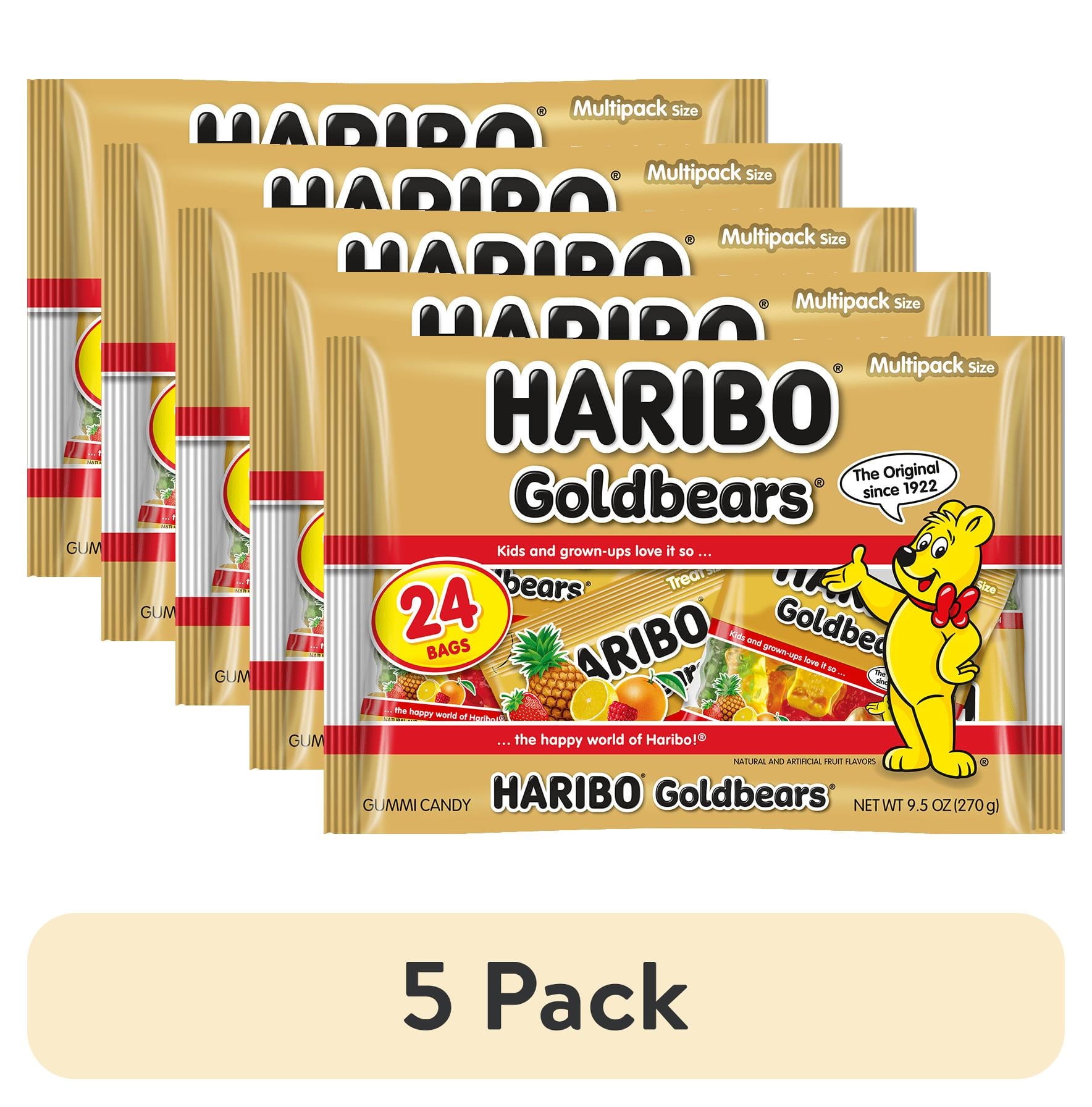 (5 pack) HARIBO Goldbears Original Fruit Flavor Gummy Candy Mini Pouches, 9.5oz