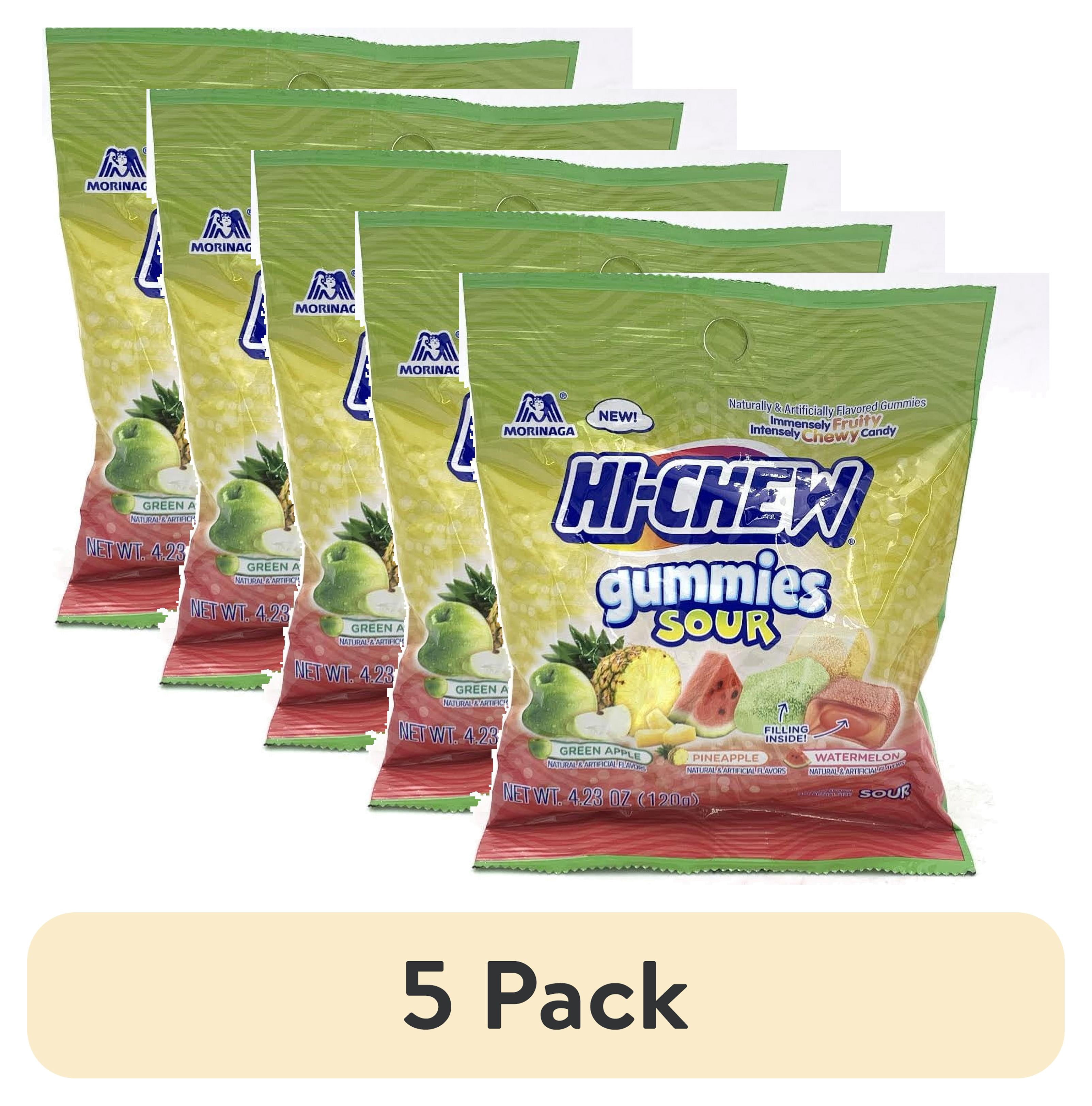 (5 pack) HI-CHEW Gummies Sour Mix - Green Apple, Pineapple, Watermelon - Soft & Chewy Fruity Candy 4.23 oz Bag
