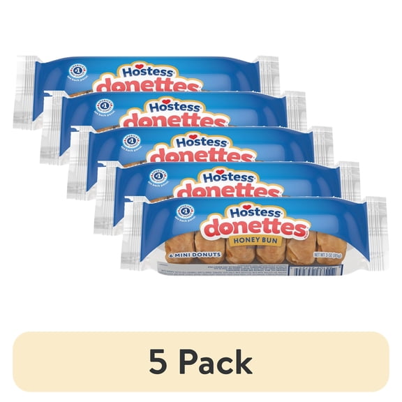 (5 pack) Hostess Donettes, Honey Bun Artificially Flavored Mini Donuts, 3 oz Sleeve (6 Mini Donuts)