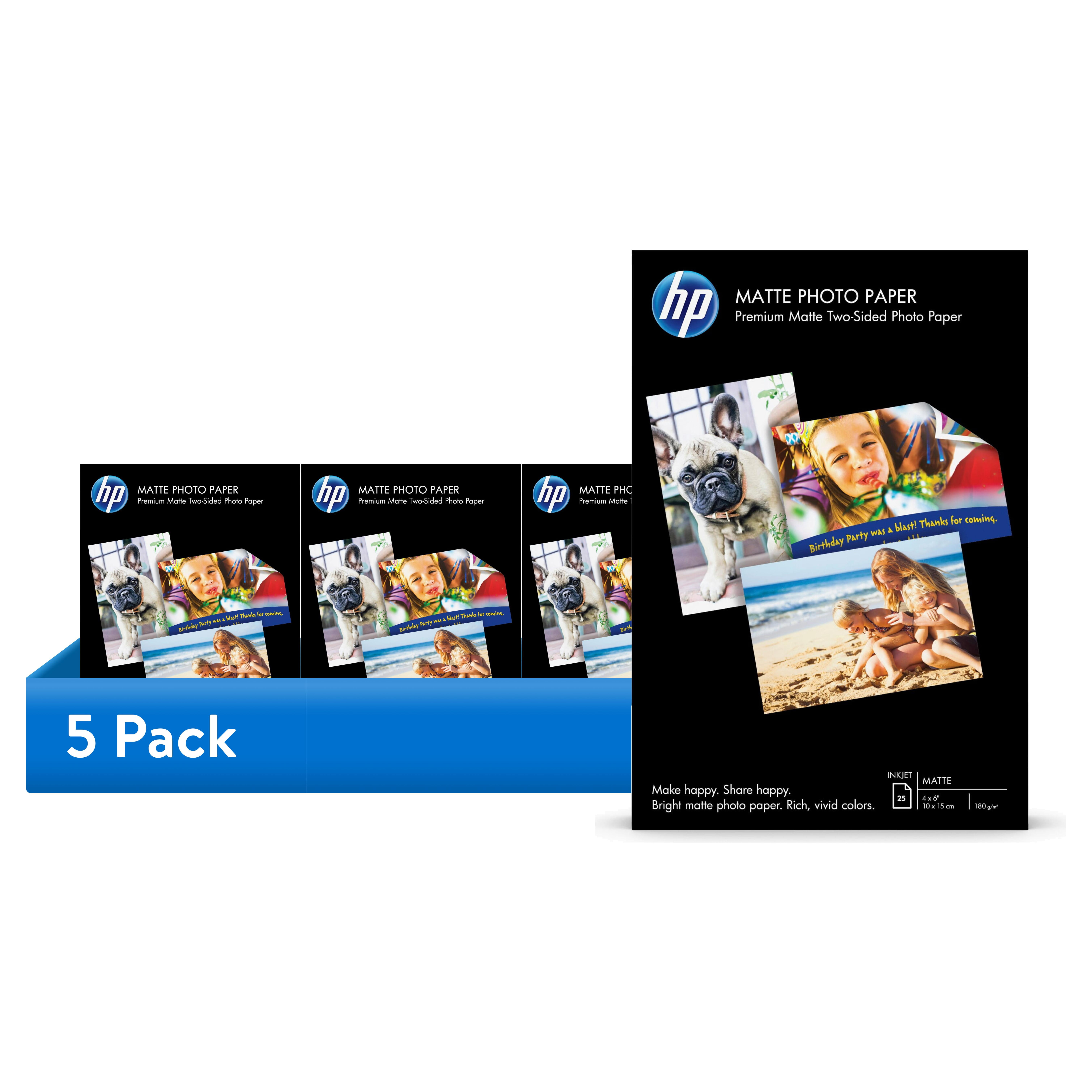 (5 pack) HP Matte Photo Paper | 25 Sheets | 4" x 6" | Exceptional quality