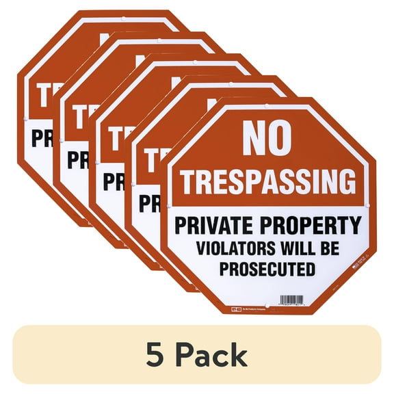 (5 pack) HY-KO 12"X12" Octagon No Trespassing Sign