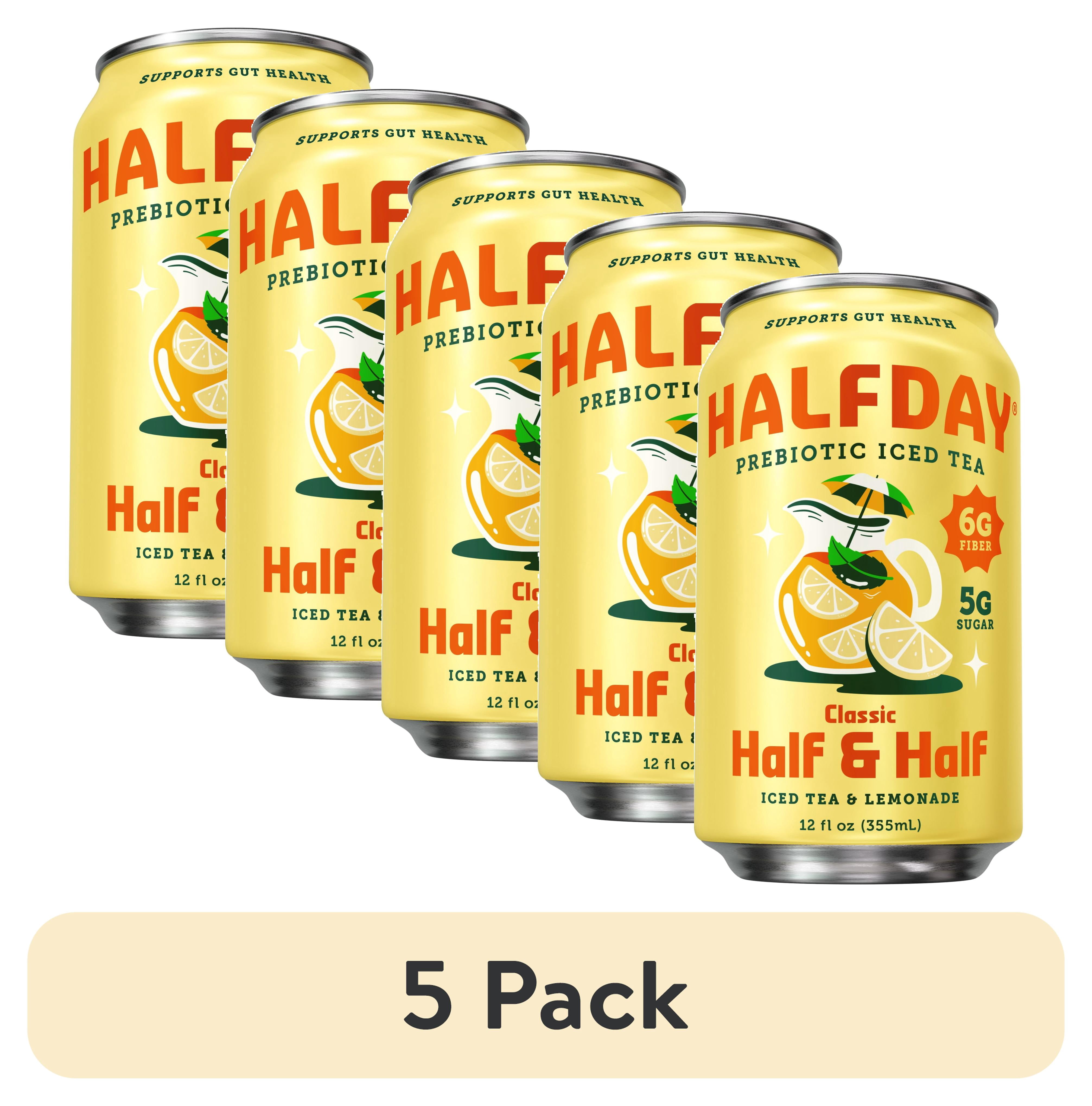 (5 pack) Halfday Prebiotic Classic Half & Half Iced Tea Drink & Lemonade, 6g Fiber, 12 fl oz Single Can