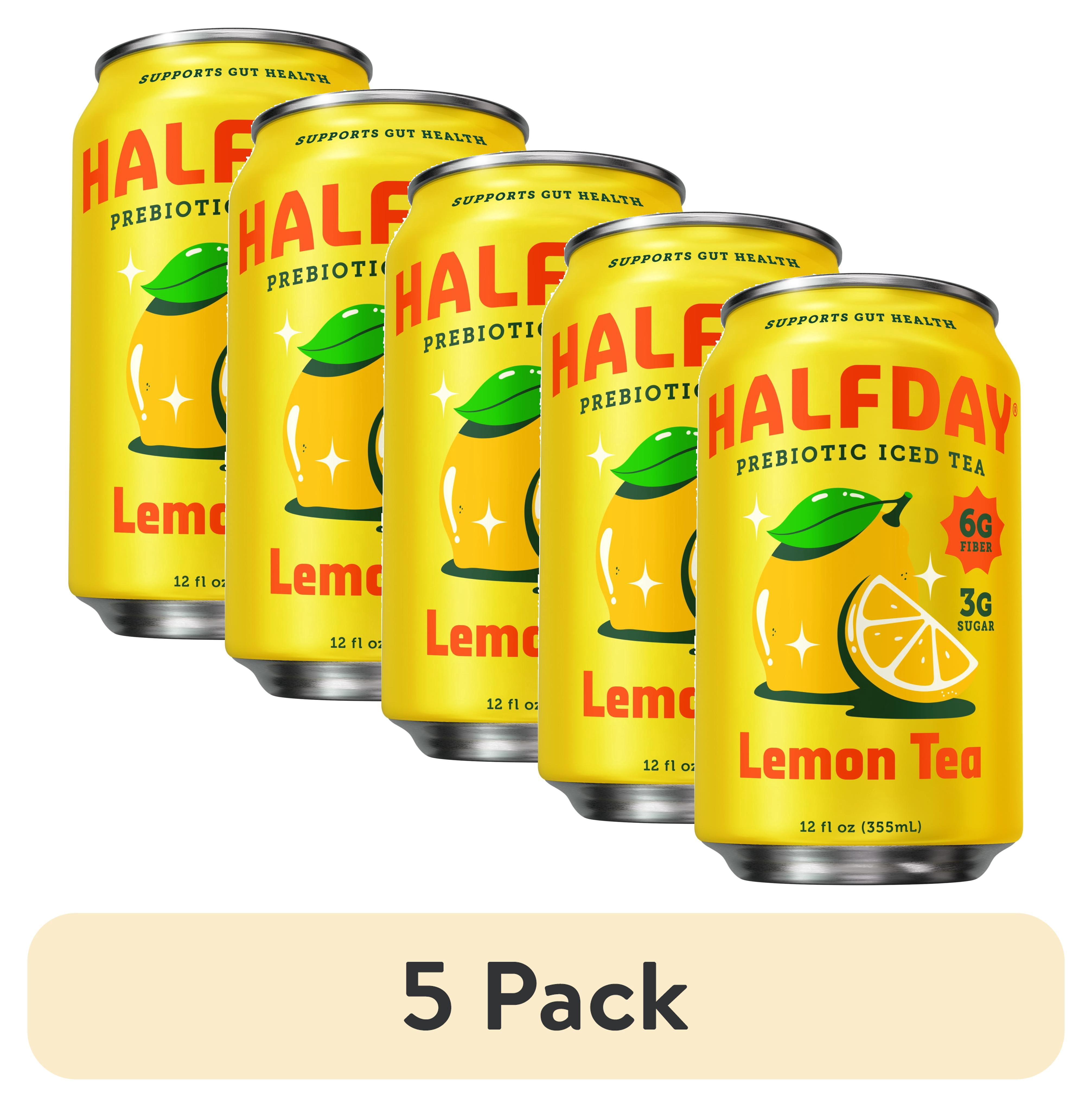 (5 pack) Halfday Prebiotic Lemon Iced Tea Drink, 6g Fiber, 12 fl oz Single Can