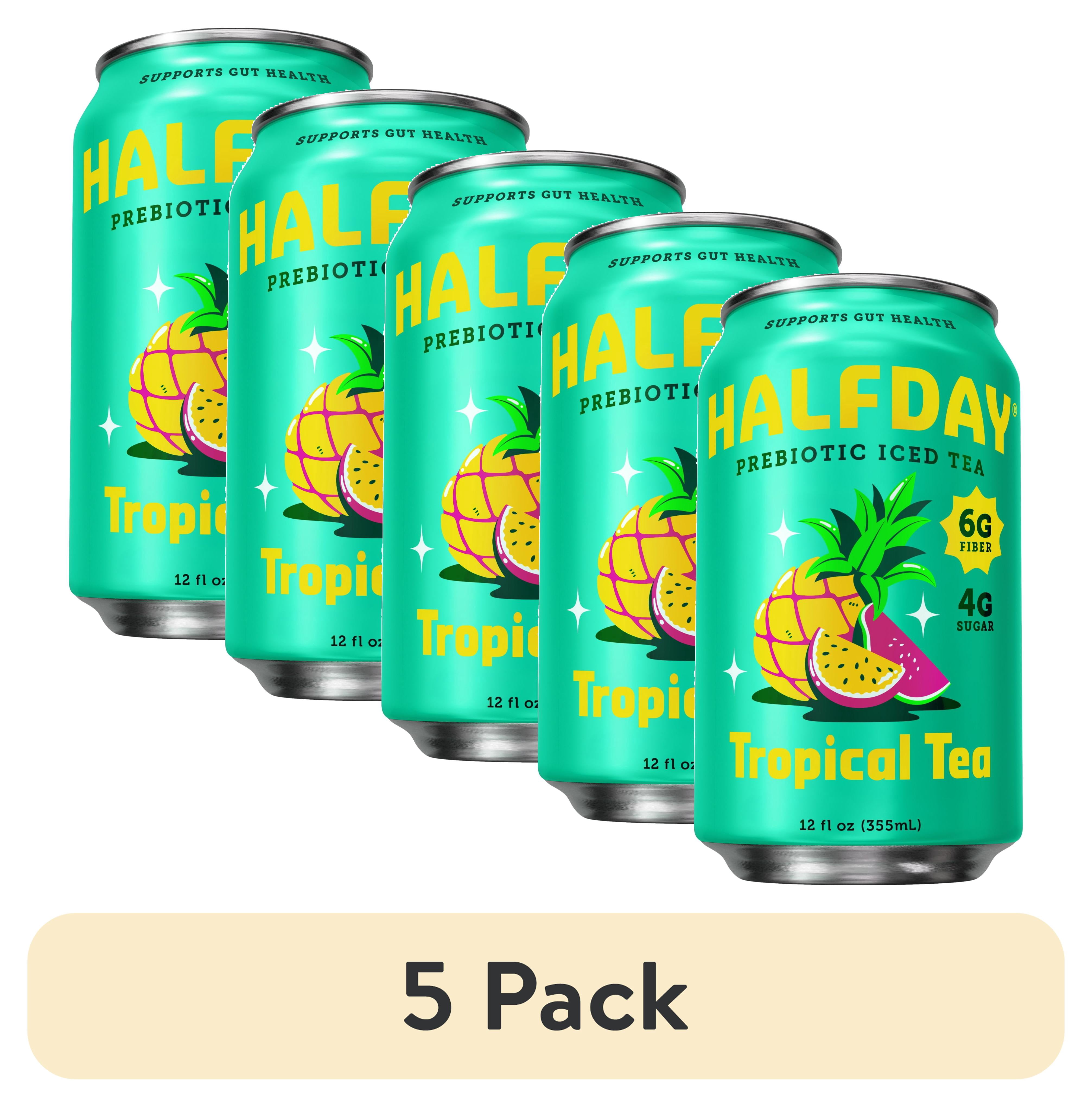 (5 pack) Halfday Prebiotic Tropical Iced Tea Drink, 6g Fiber, 12 fl oz Single Can