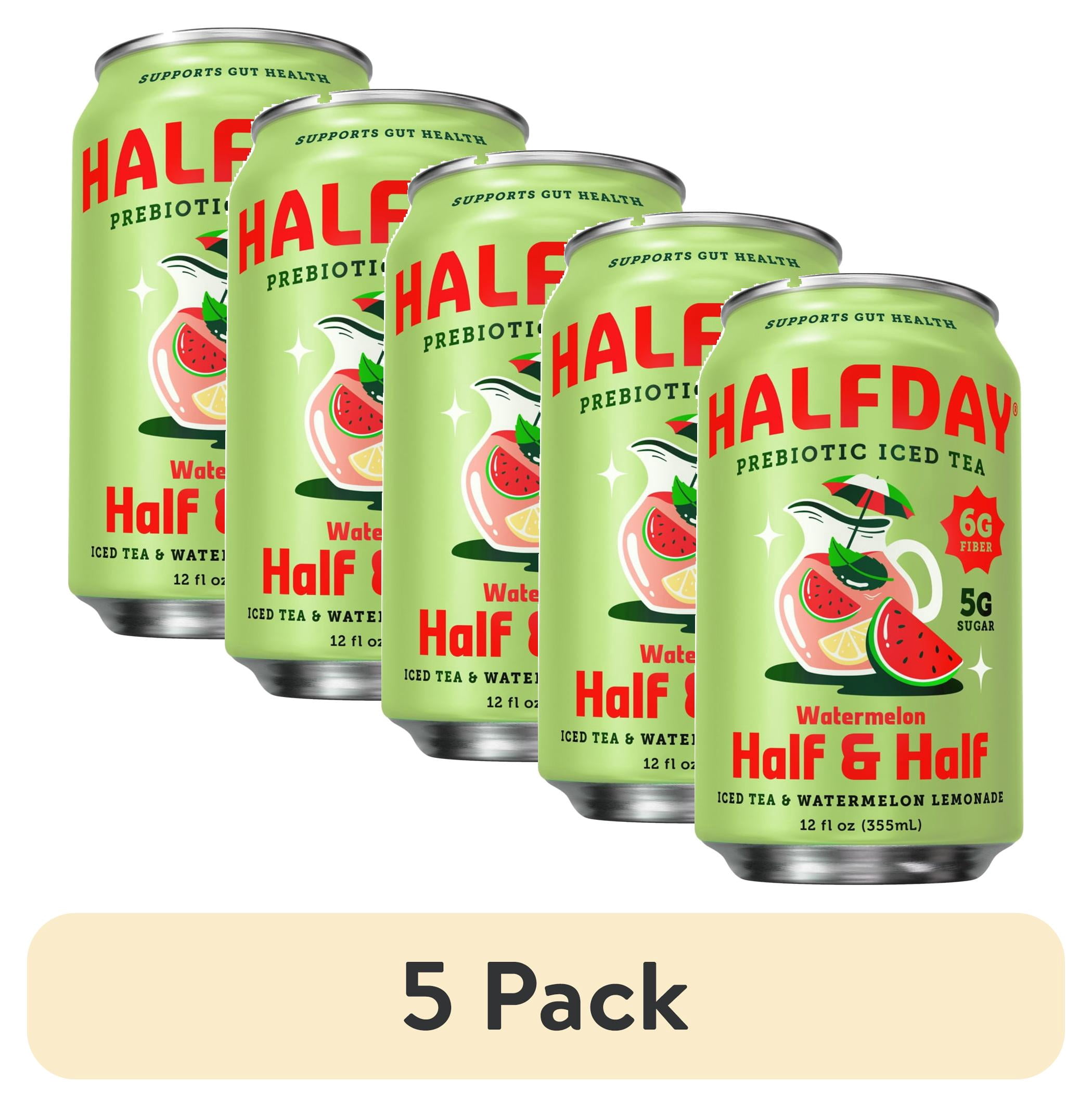 (5 pack) Halfday Prebiotic Watermelon Half & Half Iced Tea Drink, 6g Fiber, 12 fl oz Single Can