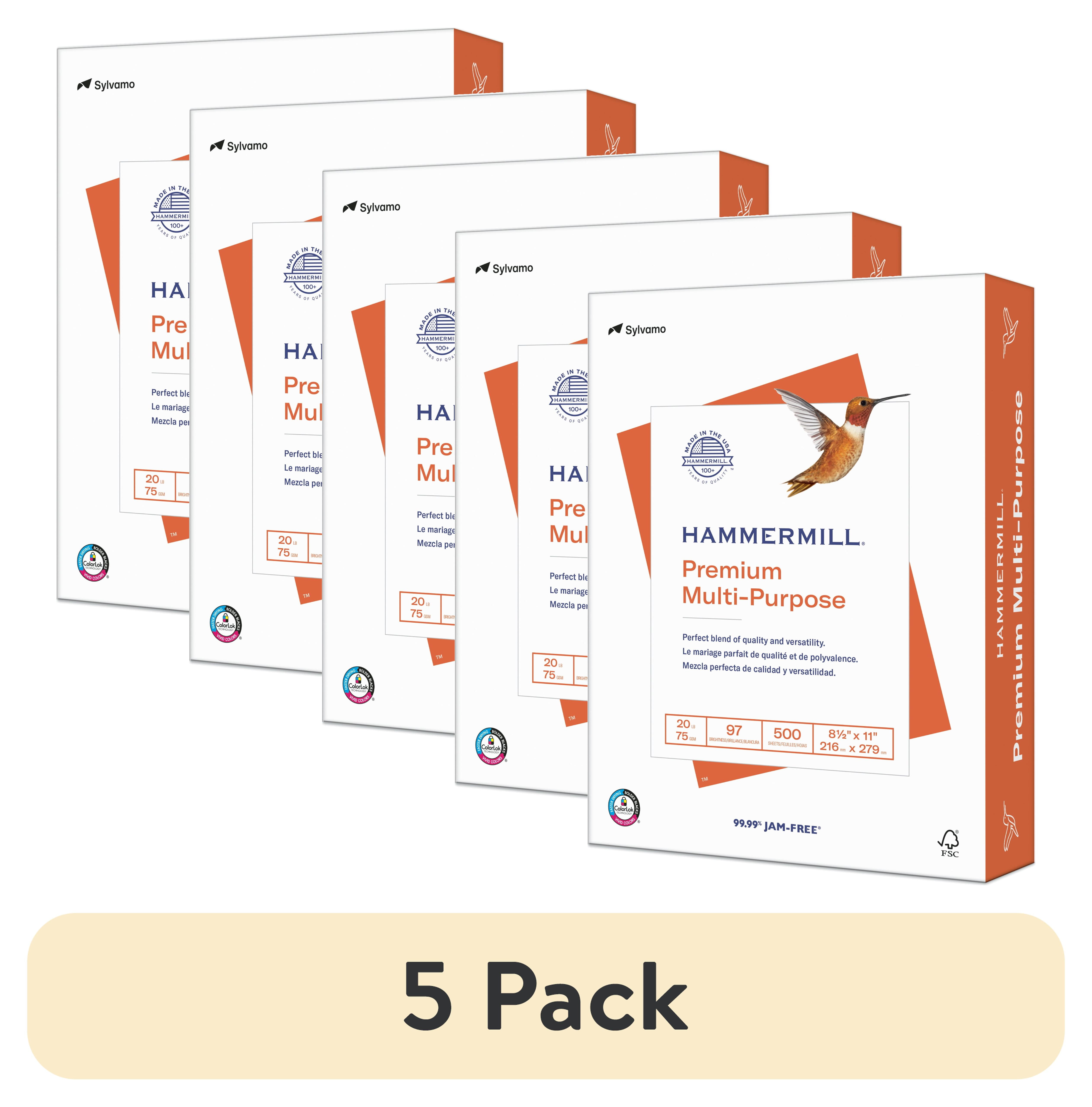 Multi Purpose Paper Rim (5 pack) Hammermill Premium Multi-Purpose Paper, White, 20lb, 8.5x11, 1 ...