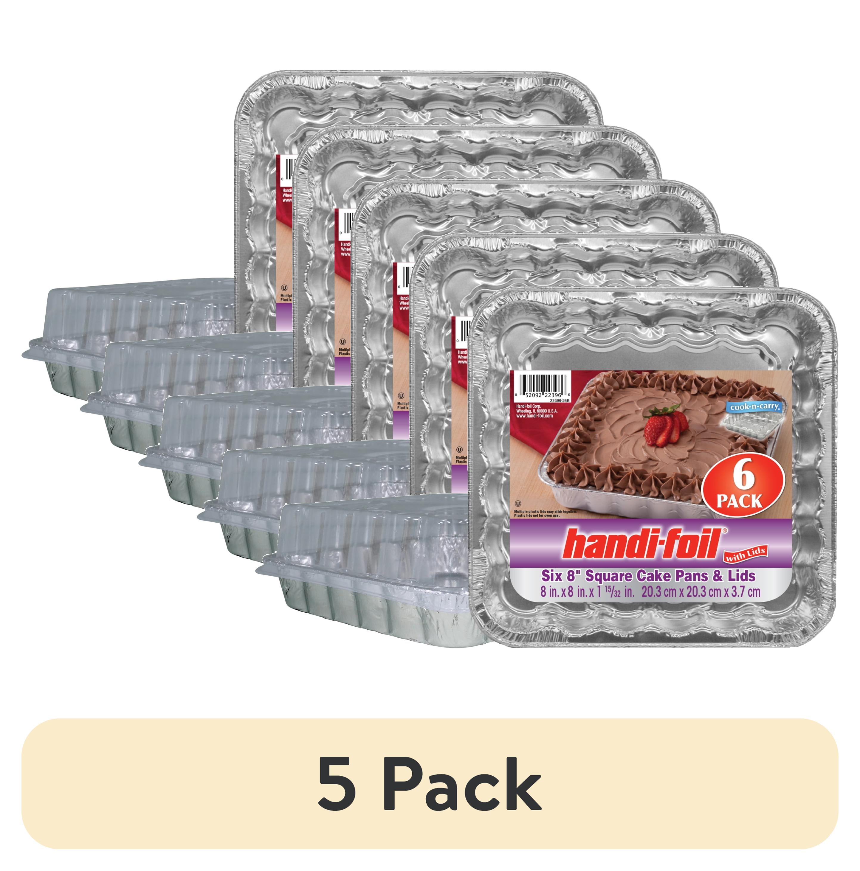 (5 pack) Handi-Foil 8" Square Aluminum Cake Pans with Lids, 6 Count