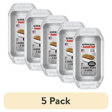 (5 pack) Handi-Foil Super King Aluminum Foil Loaf Pan with Handles and Lid, 2 count per pack.