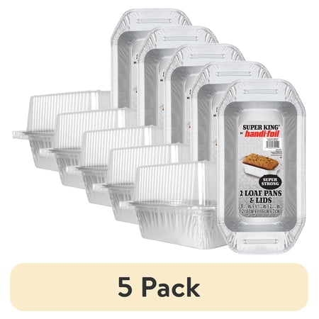 (5 pack) Handi-Foil 8.5" x 4.56" Super King Aluminum Foil Loaf Pan with Handles with Lid (2 Pack)