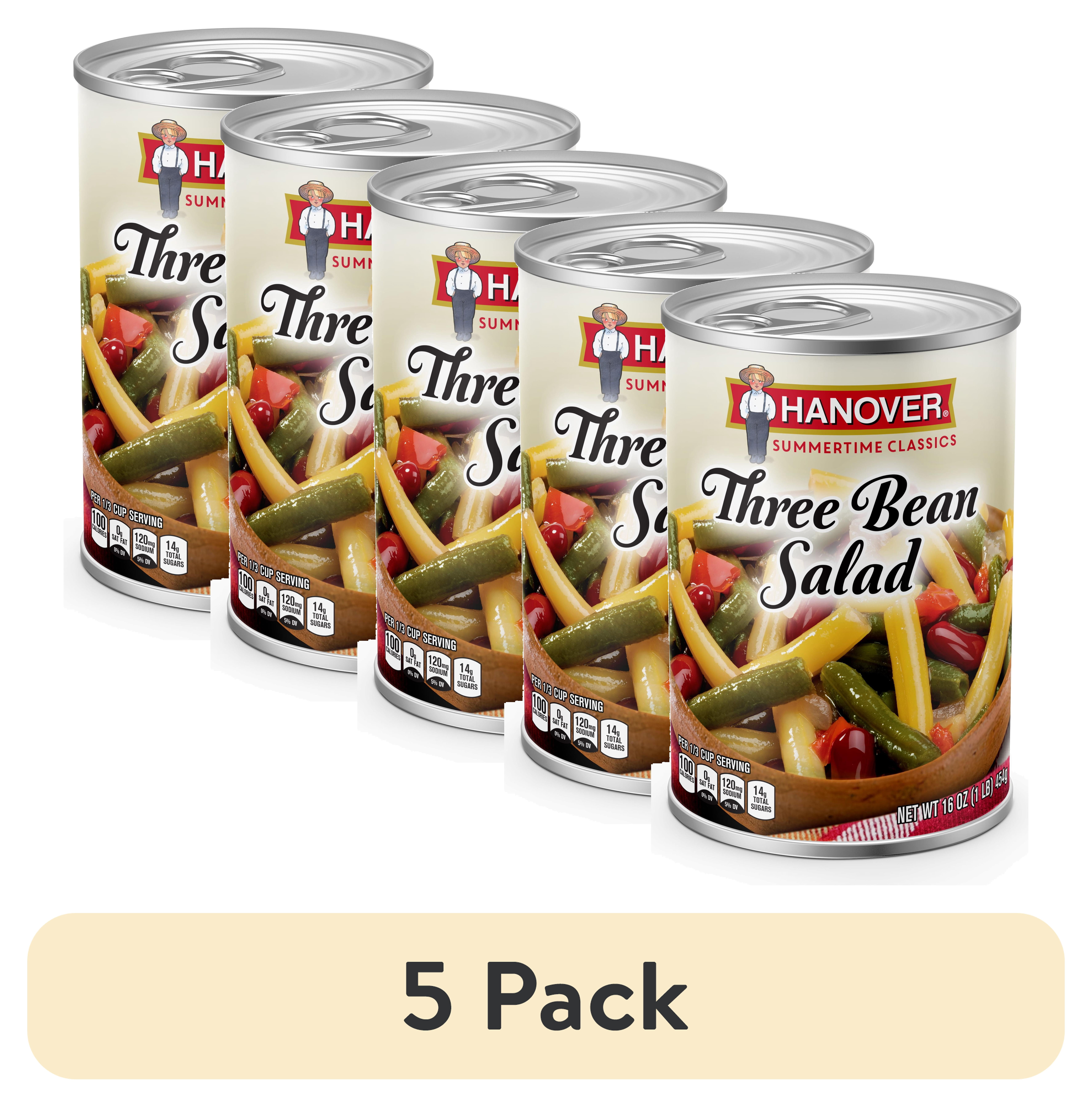 (5 pack) Hanover Premium Three Bean Salad, 16 oz Can – Canned Bean Salad with Green, Wax & Kidney Beans in Tangy Dressing