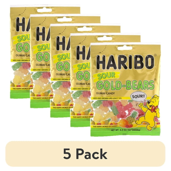 (5 pack) Haribo Sour Gold Bears Gummi Candy, 4.5 Oz