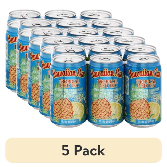 (5 pack) Hawaiian Sun Natural Pineapple and Lemon Flavored Tropical Ice Tea, 11.5 Fl. Oz.