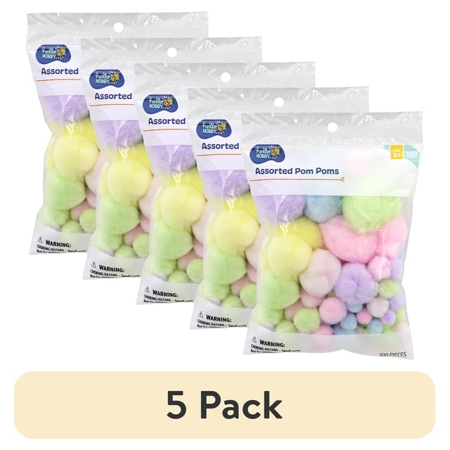 (5 pack) Hello Hobby Pastel Multicolor Craft Pom Poms, 100 Piece