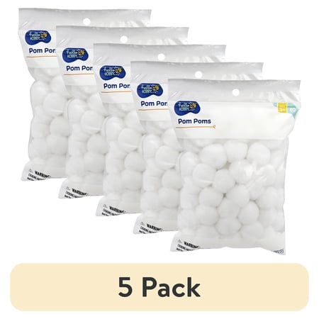 (5 pack) Hello Hobby White Craft Pom Poms, 1 inch, 80 Piece Set for DIY and Crafts